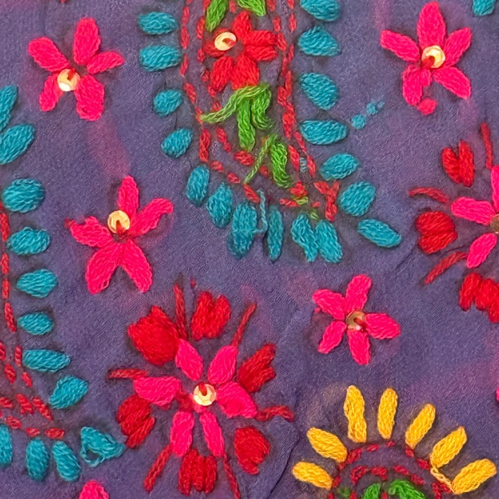 Indian Phulkari Embroidered Scarf / Dupatta Handmade Made and Bought in India - Picture 4 of 5